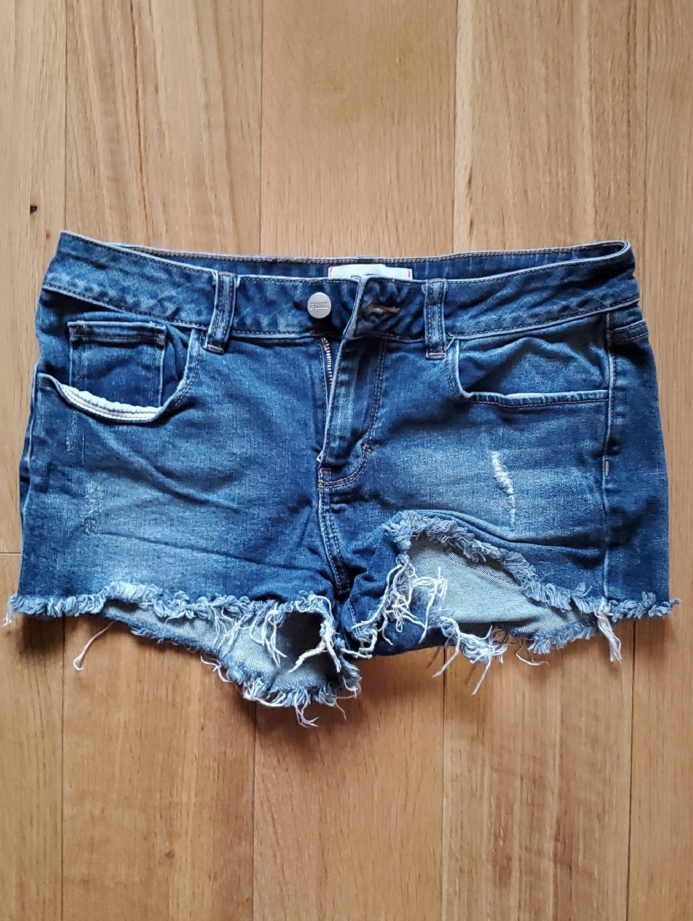 PINK Victoria's Secret Distressed Denim Jean Shorts With Stretch - Dark Blue